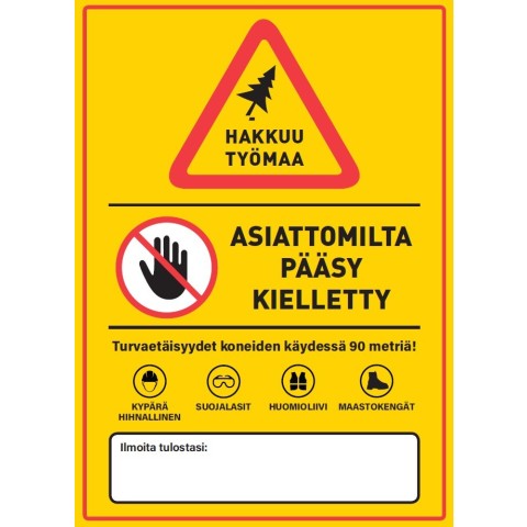 Hakkuutyömaa varoitusmerkki 350 x 500 mm